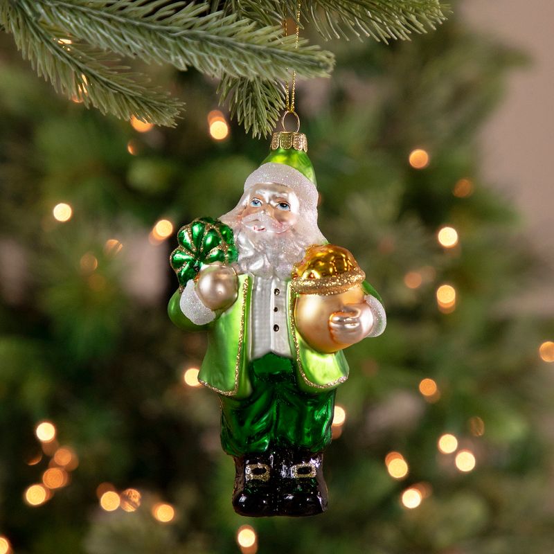 Northlight 5.5" Leprechaun Santa Glass St. Patrick's Day Ornament - Green/White, 2 of 3