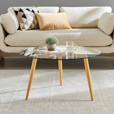 Van Beuren Beech and Clear Glass Round Coffee and Side Table Set