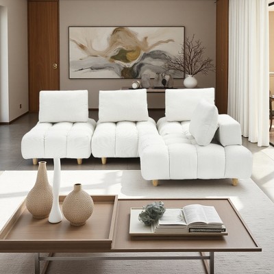 120" Teddy Straight Sectional Sofa, Spacious Seats, Mid-Century Modern