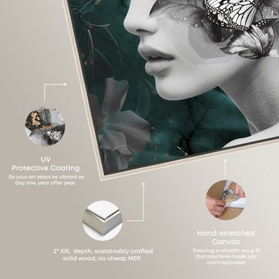 Golden Butterflies and Floral Canvas Art in Silver Frame