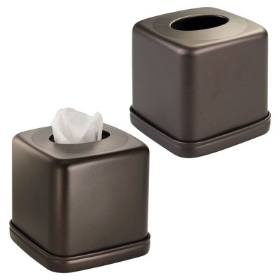 iDesign Square Tissue Box Cover for Bathroom Vanity - Set of 2 - Bronze