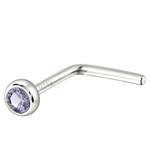 Jewelry Avalanche 22G 14K Gold Bezel-set Tanzanite L-shape Nose Stud - 1 of 1