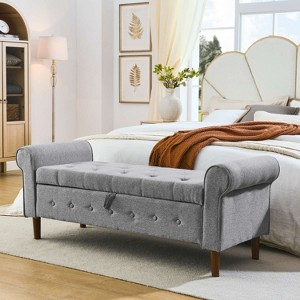 CAVINAS Storage Ottoman Bench,Upholstered Ottoman with Tufted Buttons and Rolled Arms for Living Room,Bedroom - 1 of 4
