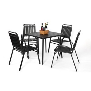 TiramisuBest 5-Piece Outdoor Acacia Wood & PE Rattan Bar Set - Foldable Table, 4 Cushioned Stools, All-Weather Bistro (Brown) - 1 of 4