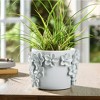 Planter Stoneware Ceramic Floral Design with Raised 3D Sculpted Flowers and Glossy Handcrafted Texture Detailing - 3 of 4