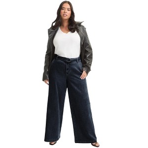 June + Vie by Roaman's Curvie Fit High-Waisted Wide-Leg Utility Jean - 1 of 4
