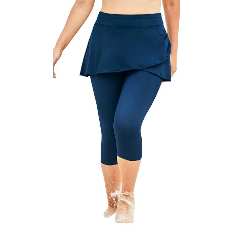 Swim 365 Women's Plus Size 360° Powermesh Swim Capri, 14 - Navy