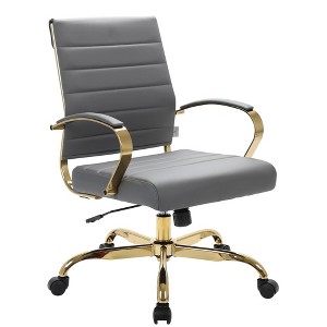 LeisureMod Benmar Leather Office Chair with Gold Accents, Adjustable Height, and Swivel Base - 1 of 4