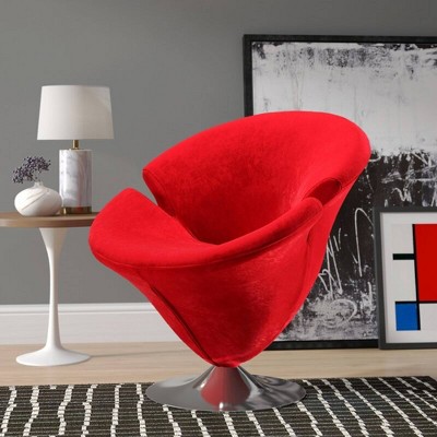 Tulip Red Velvet Swivel Barrel Accent Chair