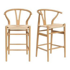 PAGED Set of 2 Y-Shaped Bar Stools,27'' Counter Stools with Woven Papercord Seat,Bar Chairs for Home Pub & Kitchen Island - 1 of 4