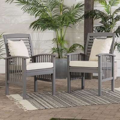 Solid Wood Slat Back Side Outdoor Chair Cushions Set Of 2 With Cushions-Cuddlewood