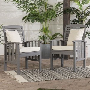 Solid Wood Slat Back Side Outdoor Chair Cushions Set Of 2 With Cushions-Cuddlewood - 1 of 4