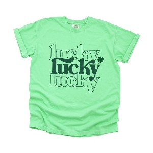 Simply Sage Market Women's Lucky Clover Stacked Short Sleeve Garment Dyed Tee - 1 of 4
