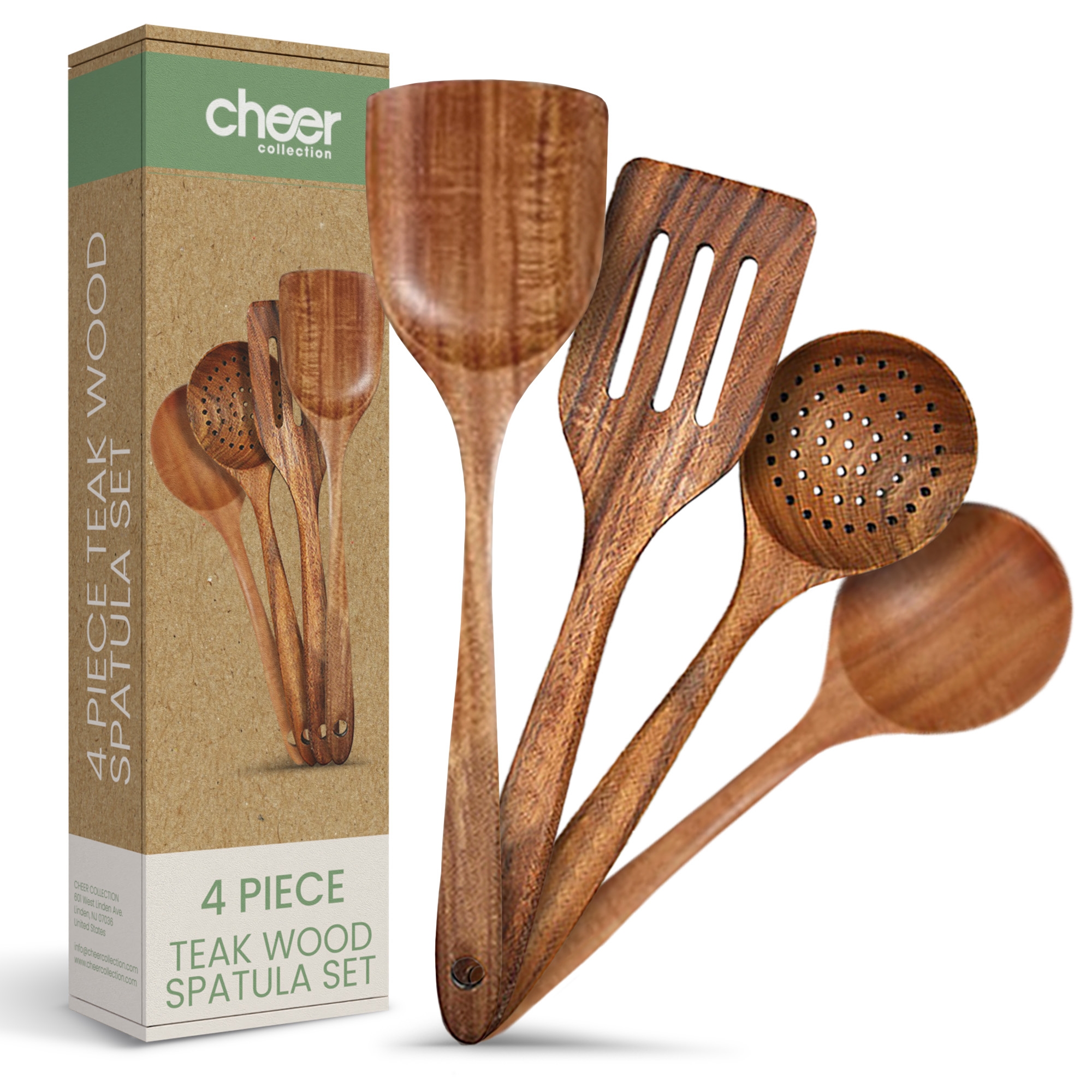 Cheer Collection Premium Teak Wood Spatula Set – Handcrafted 4-Piece Kitchen Utensil Set