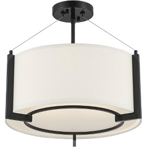 Possini Euro Design Mariner Modern Ceiling Light Semi Flush Mount Fixture 17 1/4" Wide Black 3-Light White Drum Shade for Bedroom Kitchen Living Room - 1 of 4