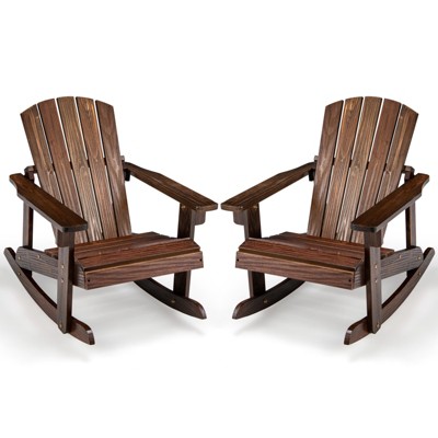 Infans 2PCS Kid Adirondack Rocking Chair Outdoor Solid Wood Slatted seat Backrest Coffee