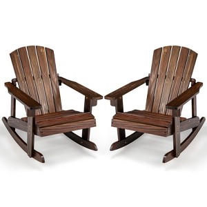 Infans 2PCS Kid Adirondack Rocking Chair Outdoor Solid Wood Slatted seat Backrest Coffee - 1 of 4