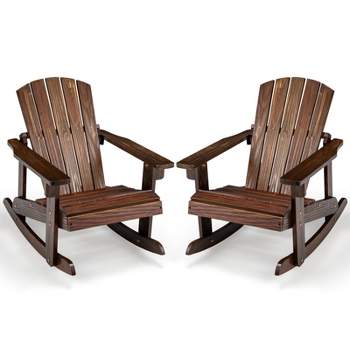 Infans 2PCS Kid Adirondack Rocking Chair Outdoor Solid Wood Slatted seat Backrest Coffee