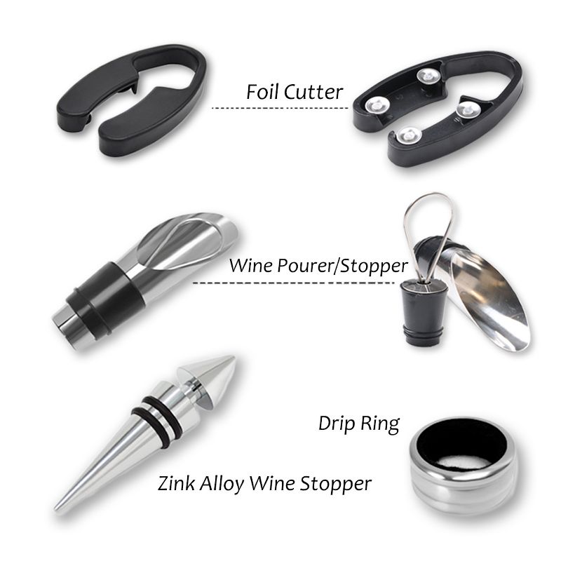 Tirrinia Wine Accessories Gift Set-Wine Bottle Corkscrew Opener Kit, Drip Ring, Foil Cutter and Wine Pourer and Stopper in Novelty Bottle-Shaped Case, 3 of 8