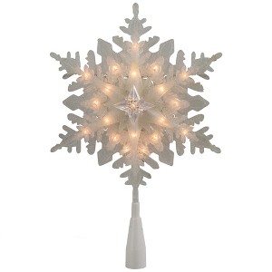 Northlight 10" Lighted White Frosted 3-D Snowflake Christmas Tree Topper - Clear Lights - 1 of 4