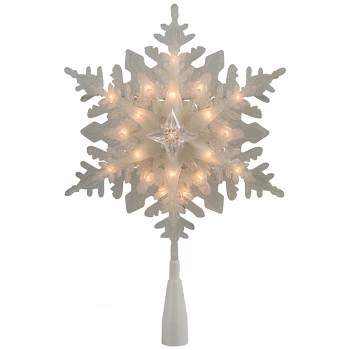 Northlight 10" Lighted White Frosted 3-D Snowflake Christmas Tree Topper - Clear Lights