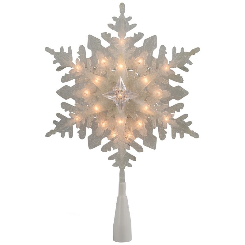 Northlight 10" Lighted White Frosted 3-D Snowflake Christmas Tree Topper - Clear Lights, 1 of 8