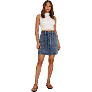 Women's Stretch Pencil Skirt with Pockets - Destructed Denim A-Line & Mini Skirt Styles Sks48020-potassium - 1 of 4