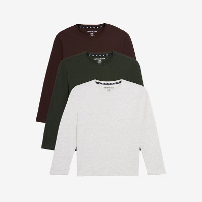 X RAY 3 Pack Kids And Boys 100% Cotton Long Sleeve Crewneck T-Shirts