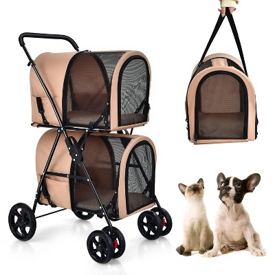 Tangkula 4-in-1 Double Pet Stroller w/ Detachable Carrier Travel Carriage for Cats
