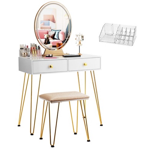 Vanity Set with LED Lights Makeup Desk Dressing Desk Table with Charging  Station 