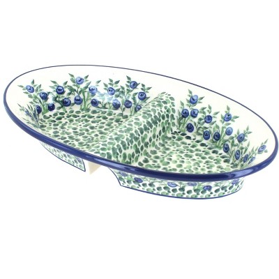 Blue Rose Polish Pottery Porcelain Vine Divided Dish
