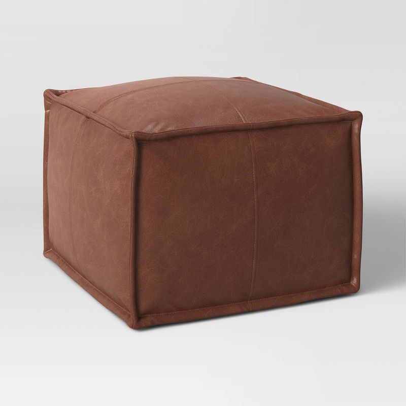 Earl Faux Leather French Seam Ottoman - Threshold™, 3 of 10