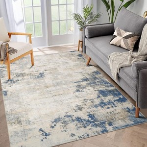 Modern Abstract Living Room Rug with Non-Slip Backing Ultra-Thin Stain Resistant Non Shedding Throw Carpet - 1 of 4