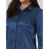 Hobemty Women's Elegant Satin Point Collar Long Sleeve Work Office Button Down Shirt - 4 of 4