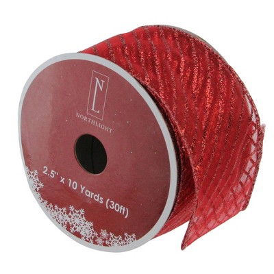 Northlight Club Pack of 12 Glittered Red Wired Christmas Craft Ribbons - 2.5" x 10 Yards