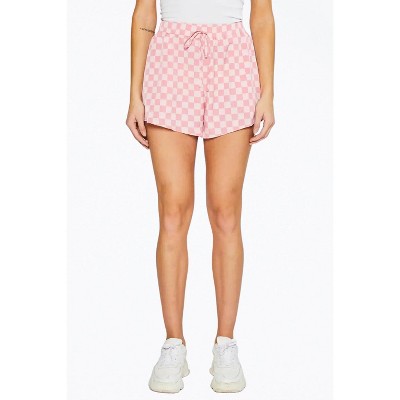 Women's CHECKERED-PRINT WOVEN HIGH-WAISTED SHORT - Pretty Garbage