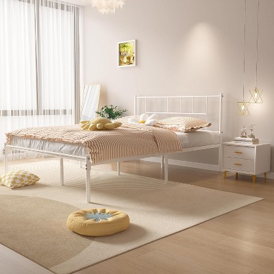 VECELO Metal Platform Bed Frame Queen/Full/Twin Size, Heavy Duty Bed Frame with Headboard & Footboard Black/White/Gold/Pink