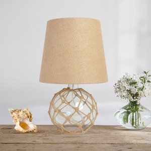Elegant Designs 14.75" Buoy Rope Nautical Netted Coastal Ocean Sea Glass Table Lamp - 1 of 4