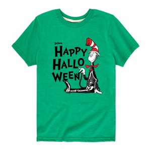 Boys' - Dr. Seuss - Cat in the Hat Happy Halloween Skeleton Cat Short Sleeve Graphic T-Shirt - 1 of 4
