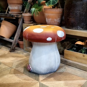 Vynxaria 13.4" Oversized Mushroom Model Statue Stool, Outdoor Indoor Resin Hand-Painted Stool -for Garden, Courtyard, Lawn, Home Decor & Gift - 1 of 4