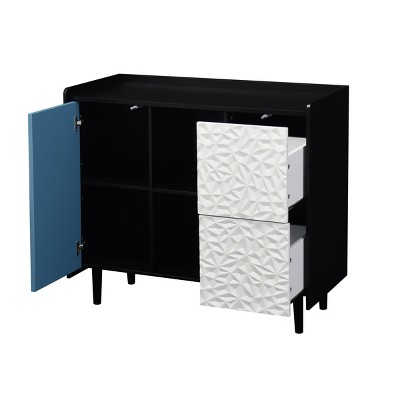 GlasFlength Decorative Storage Cabinets Modern Two Tone Cabinet with Drawers and Open Shelves for Dining Room, Multicolored, 35.43"*15.74"*31.49"