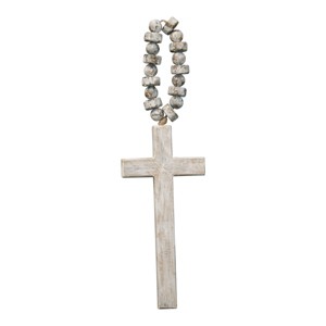 Brushed White Wood Cross with Beaded Hanger Wall Décor  - Foreside Home & Garden - 1 of 4