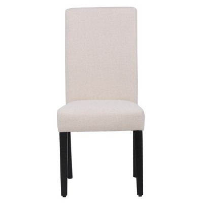 Beige Linen Upholstered Parsons Side Chair with Black Wood Legs