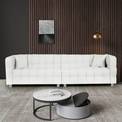 102 Inch Teddy Velvet Sofa, With 2 Throw Pillows, Hardware Feet, Mid Century Indoor Couch, Upholstered Couch For Living Room
