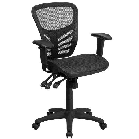 Flash Furniture Mid-Back Transparent Black Mesh Multifunction Executive  Swivel Ergonomic Office Chair with Adjustable Arms