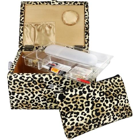 Singer Lg Basket Rolled Edge Leopard Print Matching Zipper Pouch And Sew Kit  : Target