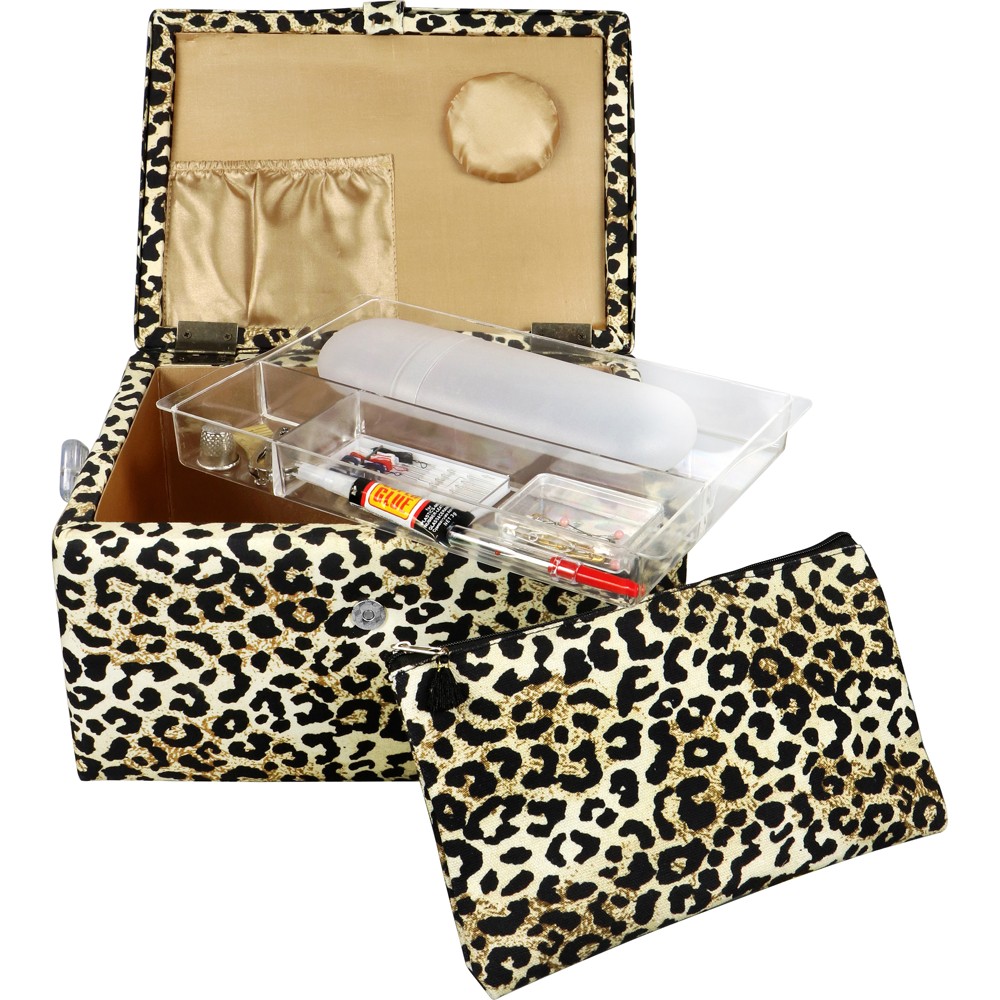 Photos - Accessory Singer LG Basket Rolled Edge Leopard Print Matching Zipper Pouch and Sew K 