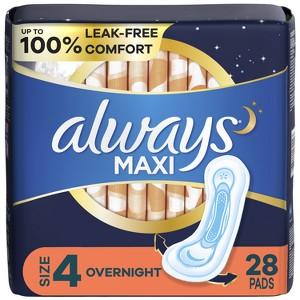 Always Maxi Pads Overnight Absorbency Unscented without Wings - Size 4 - 28ct - 1 of 4