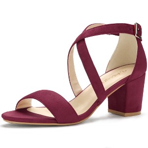 Allegra K Women's Open Toe Crisscross Buckle Ankle Strap Block Heel Sandals - 1 of 4