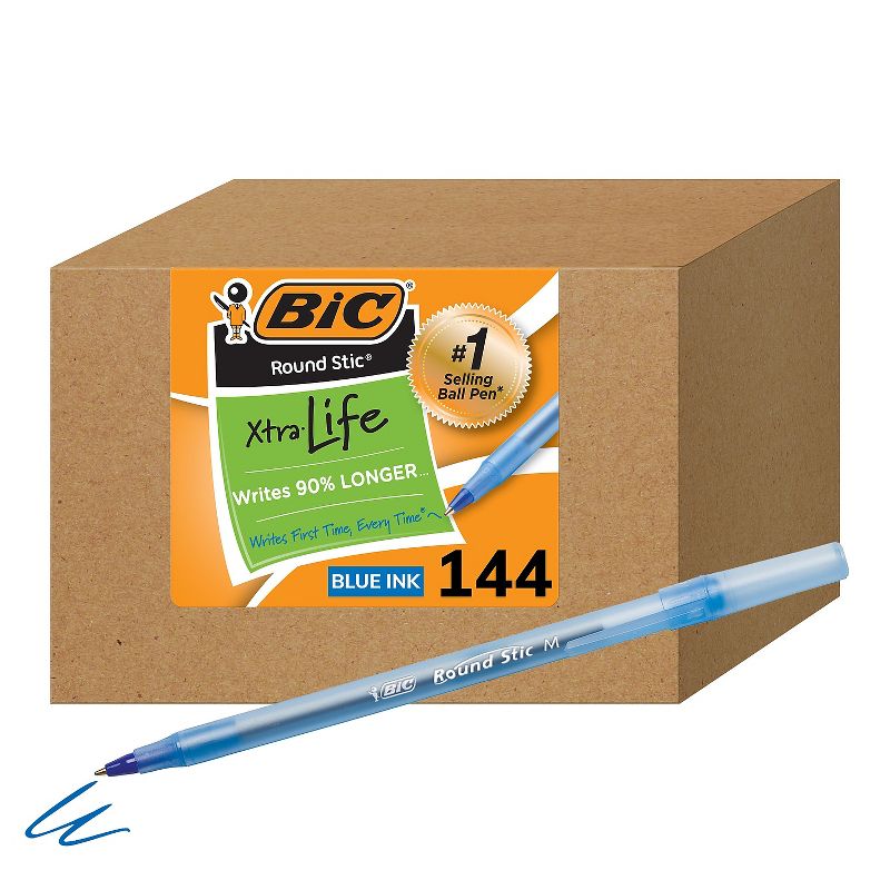 BIC Round Stic Xtra Life Ballpoint Pen Medium Point Blue Ink 144/Pack (GSM144AZ-BLU), 2 of 10